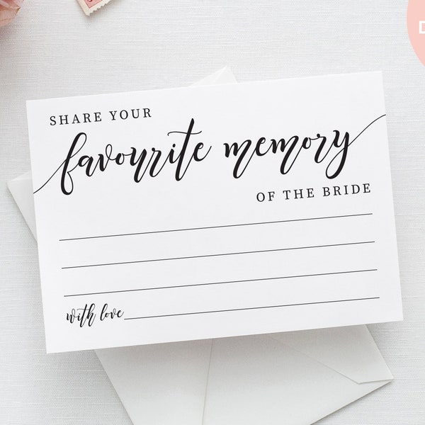 Printable Favourite Memory of the Bride Card | Share a Memory Card | Bridal Shower Game | Bridal Shower Ideas | PDF Instant Download