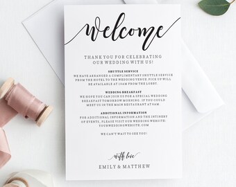 Welcome Wedding Letter Template | Printable Welcome Card Template | Wedding Welcome Bag Tags | Wedding Welcome Cards | Instant PDF Download