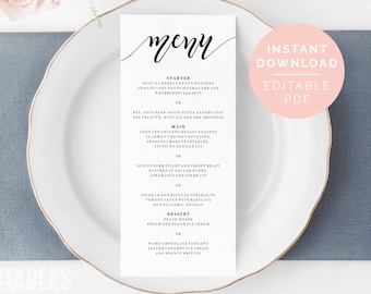 Menu Editable Template | Printable Wedding Menu | Wedding Menu Cards | Printable Dinner Menu | Wedding Dinner Menu | PDF Instant Download