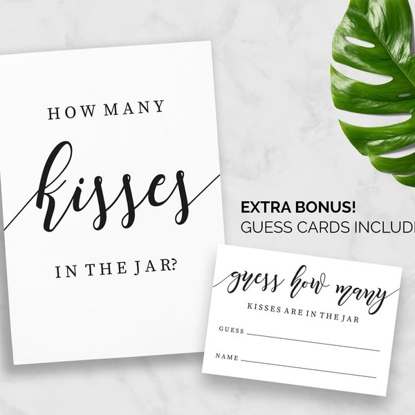 How Many Kisses In The Jar | Printable Guess How many Kisses Cards Sign | Bridal Shower Game | Hens Party | Bachelorette | Instant Download