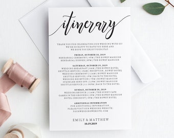 Editable Wedding Itinerary | Welcome Bag Timeline Template | Itinerary for Wedding | Timeline Card | Wedding Welcome Box Hotel Card | PDF