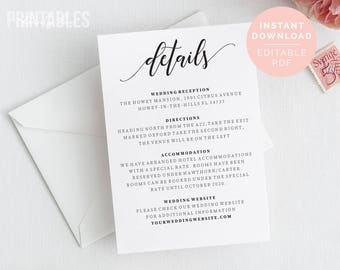 editable wedding details card printable wedding details card template enclosure card accommodation card instant pdf download