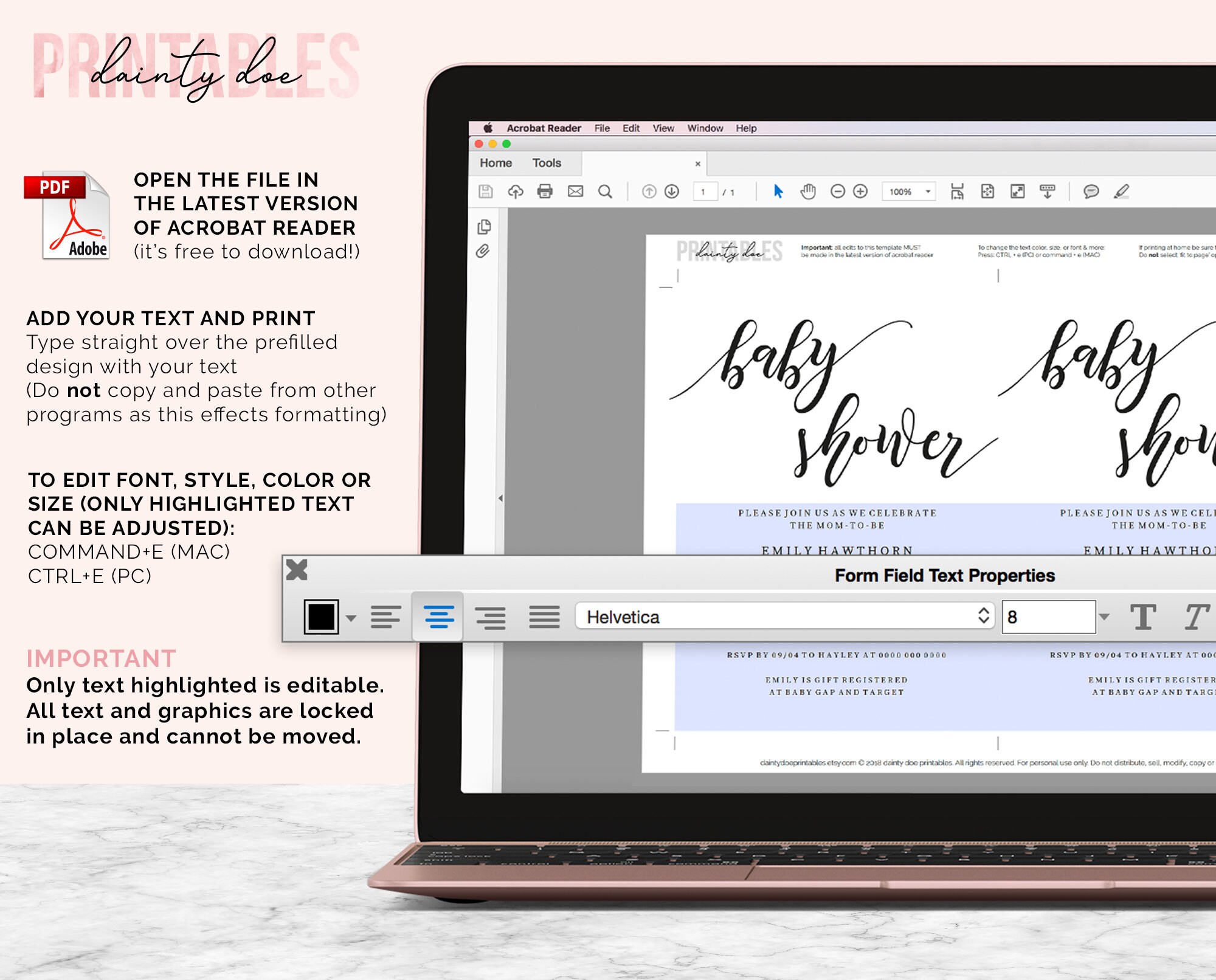Printable Baby Shower Invitation Editable Baby Shower Invite | Etsy