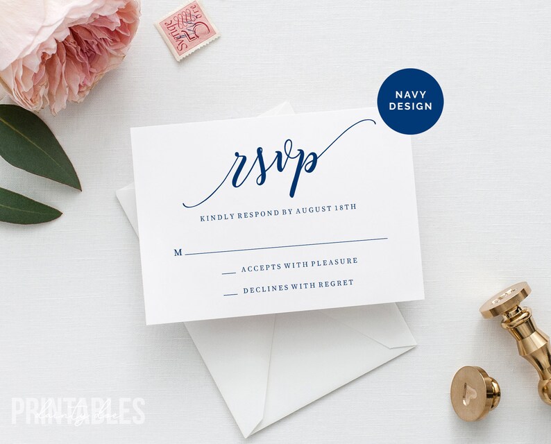 Navy Printable Wedding RSVP Card Template Editable Wedding - Etsy
