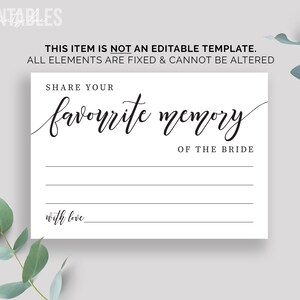 Printable Favourite Memory of the Bride Card Share a Memory Card Bridal ...
