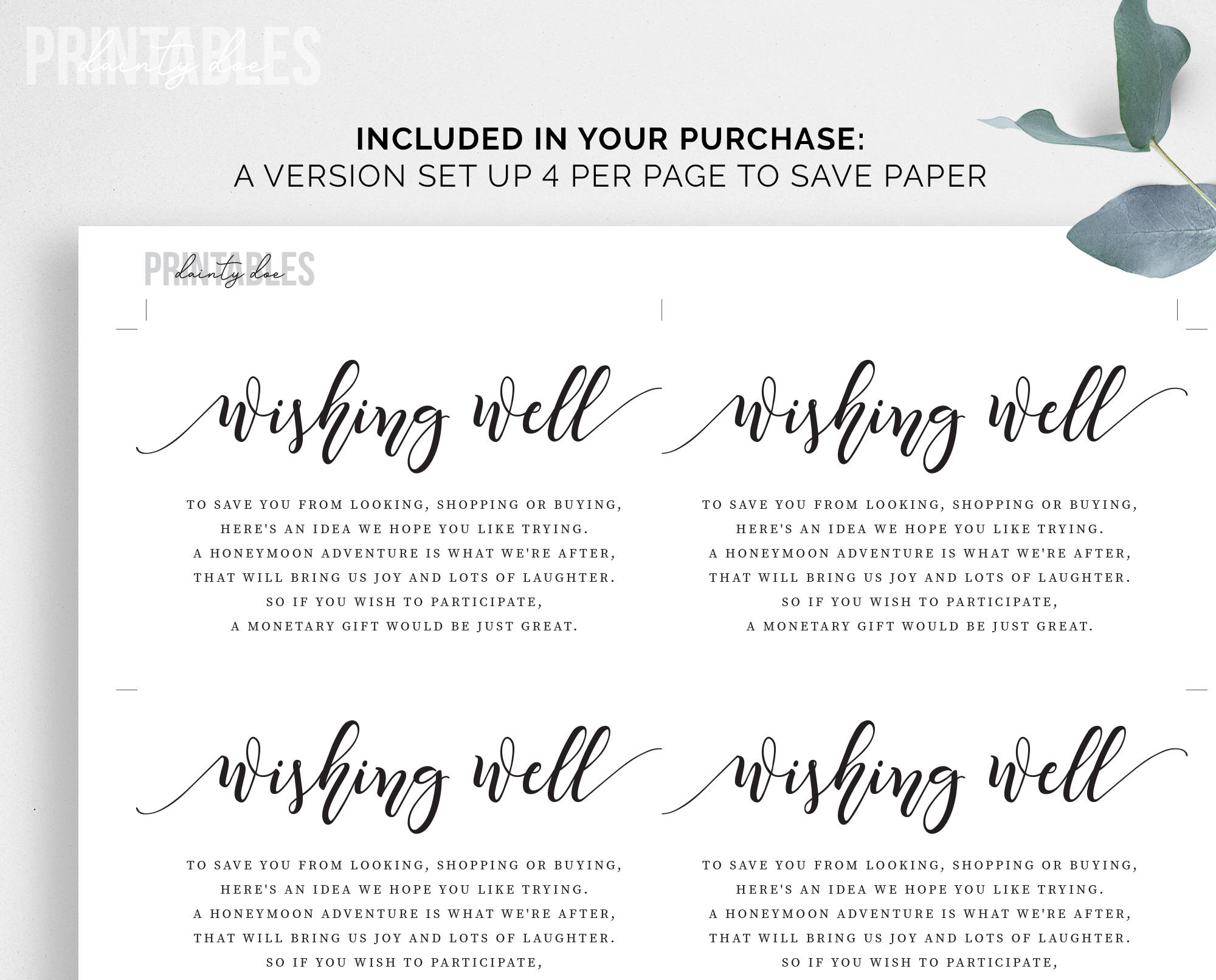 Printable Wishing Well Card Honeymoon Wish Honeymoon Fund - Etsy