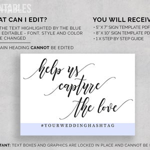 Printable Wedding Help Us Capture the Love Sign Editable Template ...