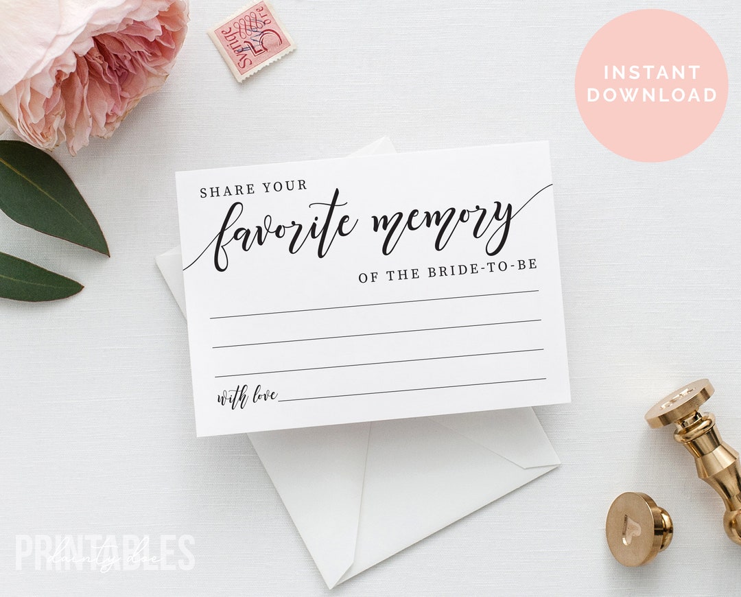 Printable Favorite Memory of the Bride to Be Card Share a Memory Card ...