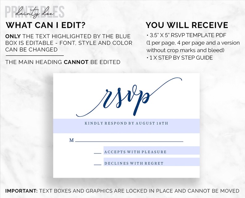 Minimalist Wedding Navy Printable Wedding Rsvp Card Template Instant Editable Pdf Download Rsvp Editable Wedding Response Card Templates Paper Party Supplies Commentfer Fr