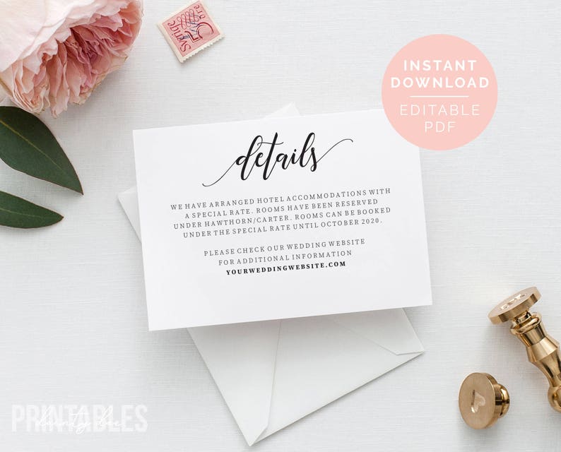 Printable Wedding Details Card Minimalist Wedding Details Etsy