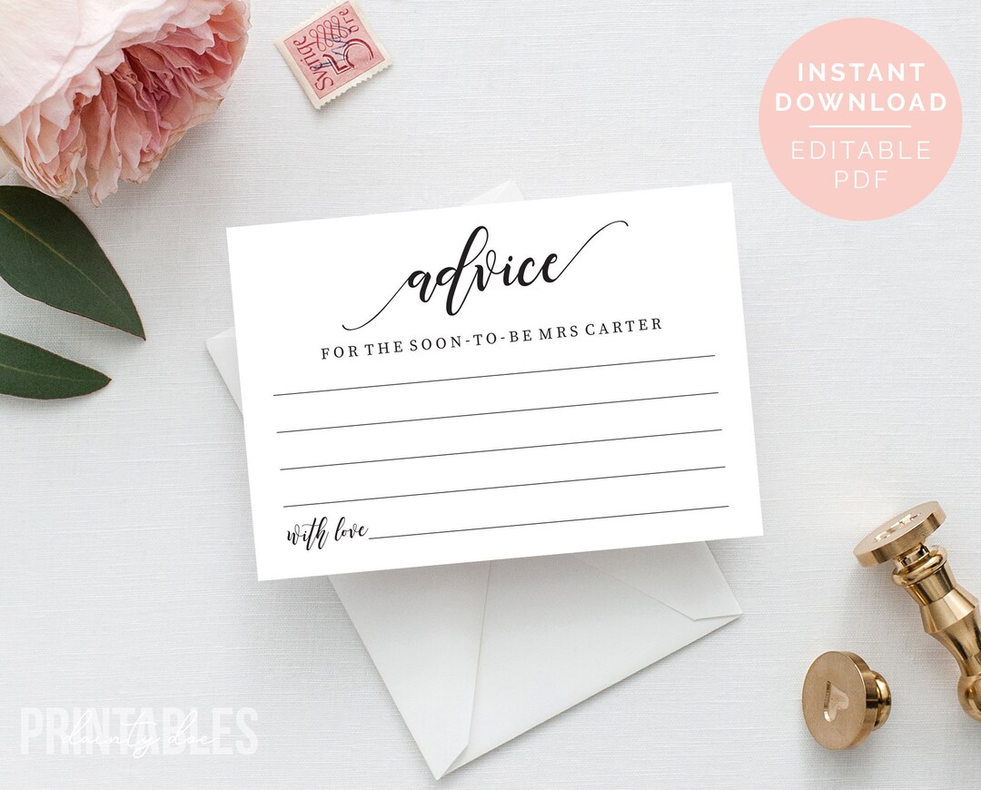 Advice Card for Bride to Be Printable Advice Card Editable Etsy