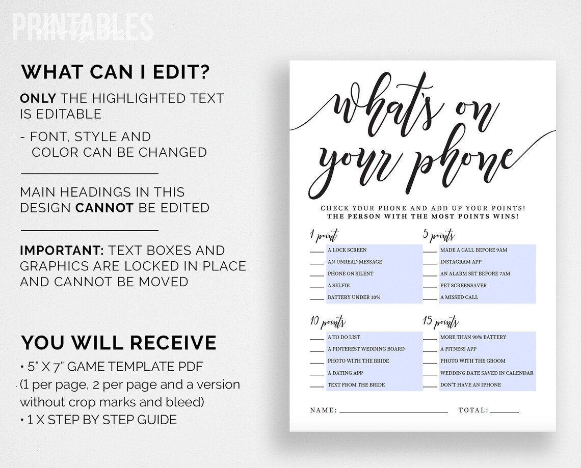 Whats on Your Phone Game Printable Phone Search Game - Etsy