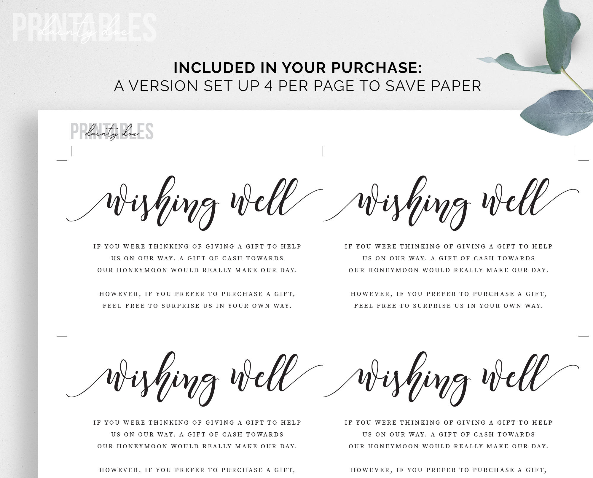 Printable Wishing Well Card Wedding Wishing Well Insert | Etsy