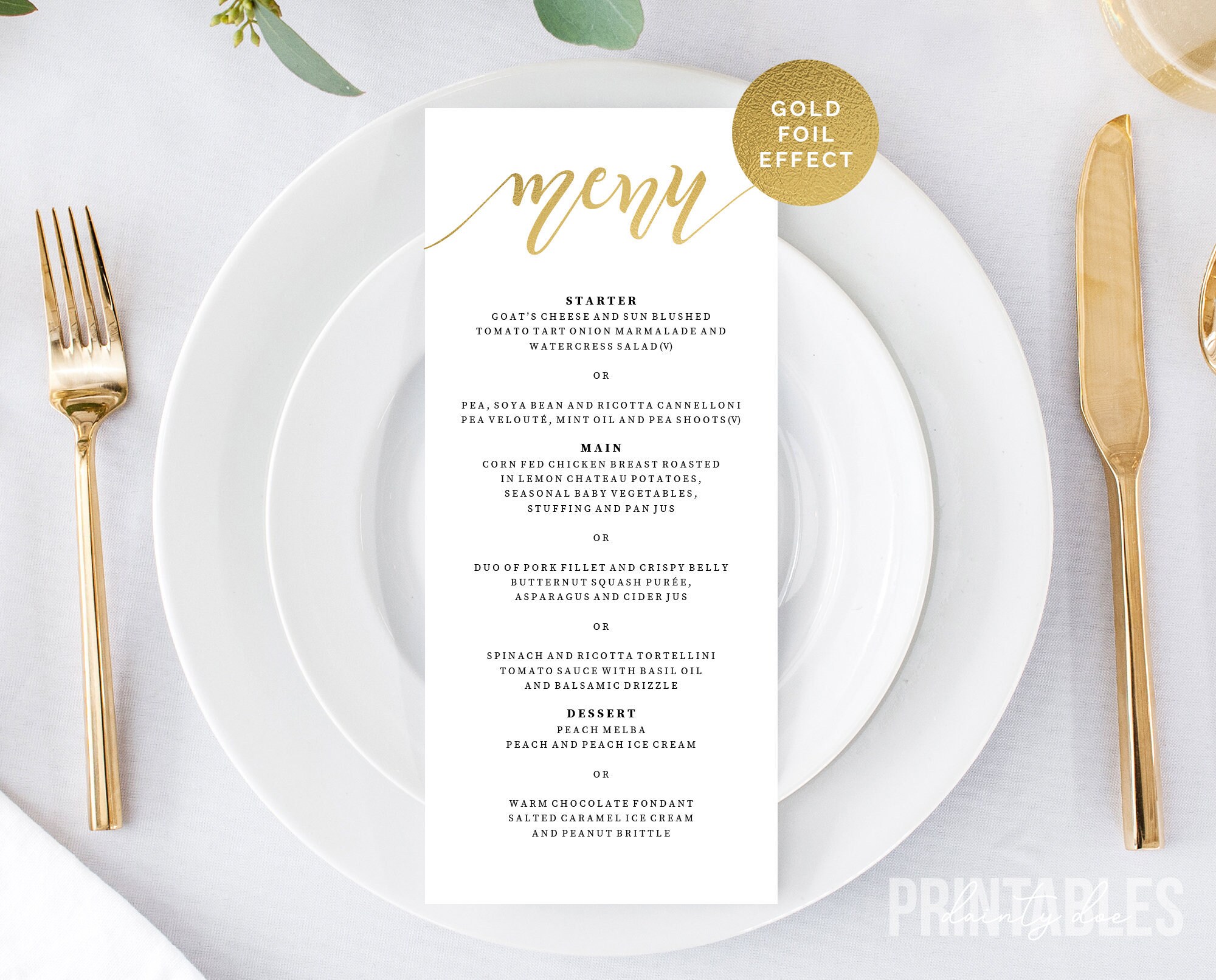 Gold Editable Menu Template Foil Effect Printable Wedding Etsy
