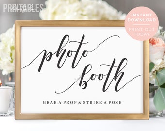 Printable Photo Booth Sign | Grab a Prop Strike a Pose | Wedding Sign | Photobooth Sign | Bridal Shower | Baby Shower | PDF Instant Download