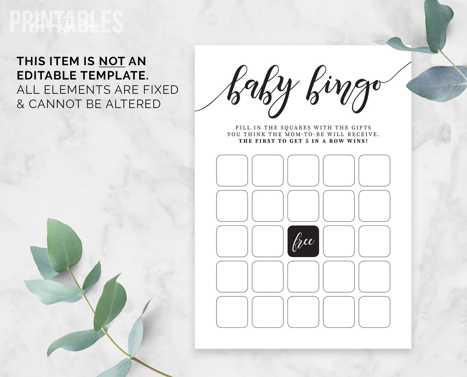 Baby Shower Bingo Printable Baby Bingo Baby Bingo Card - Etsy