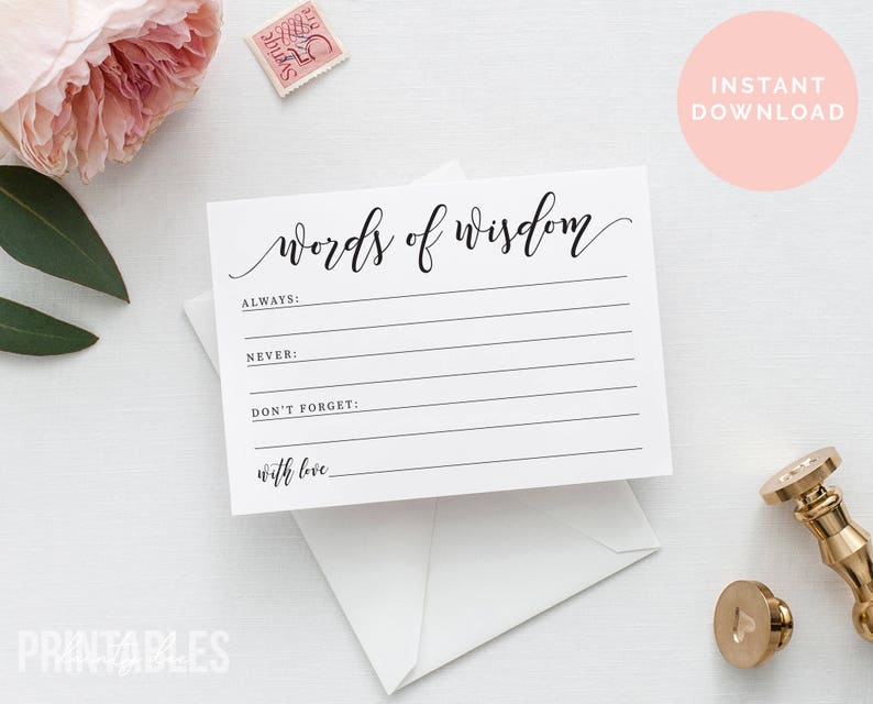 Words of Wisdom Card | Printable Advice Card | Wedding Advice Card | Baby Shower Game | Bridal Shower Ideas | PDF Instant Download 
