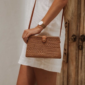 Rectangular rattan bag sale