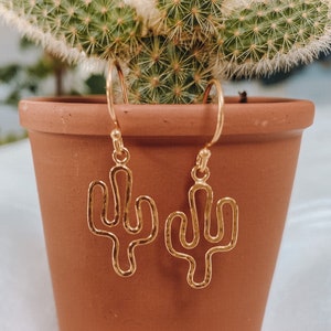 Cactus Earrings, Dangle Earrings Gold, Gold Cactus Earrings, Desert Earrings, Drop Earrings, Boho Earrings, Vintage Mothers Day Gift for Her