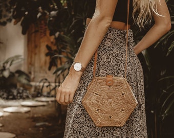 Rattan Bag, Straw Bag, Wicker Purse, Rattan Purse, Hexagon Bag, Straw Crossbody Bag, Basket Purse, Boho Bag, Mothers Day Gift for Her