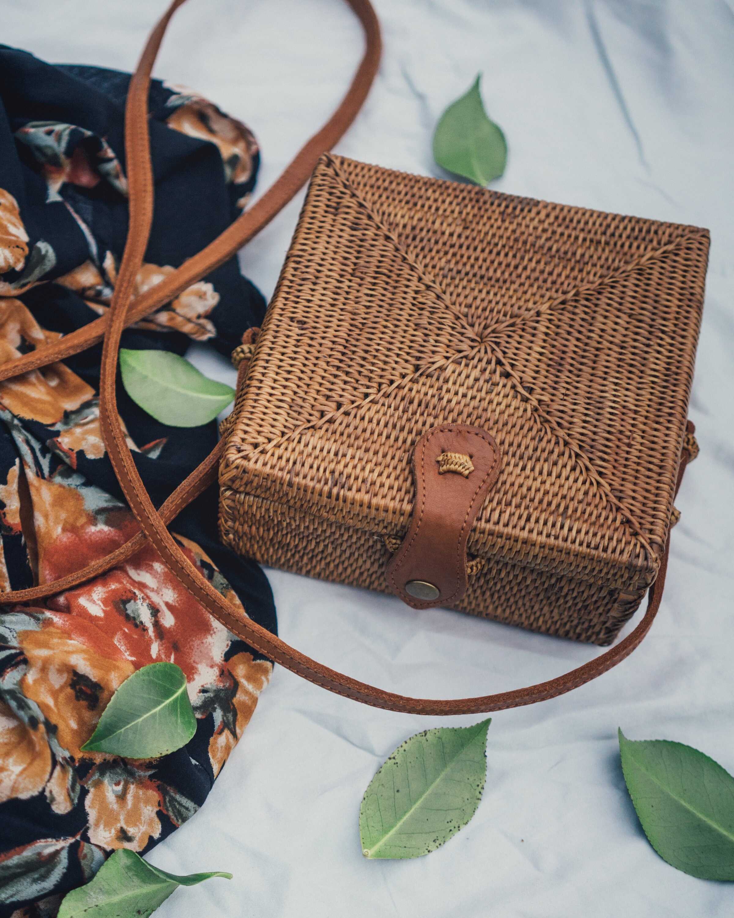 Rattan Bag Square Wicker Purse Straw Leather Bag Boho Etsy