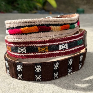 Moroccan Leather Dog Collar, Collar for Medium Dogs, Kilim Dog Collar, Navajo Style Dog Collar, Colorful Dog Collar, Fabric Collar for Dogs