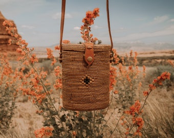 Rattan Bali Bag, Summer Bag, Crossbody Straw Bags, Wicker Purse, Straw Purse, Crossbody Bag, Leather Bag, Mothers Day Gift for Her