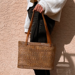 Straw Bag Leather Handle, Rattan Bag Bucket, French Market Tote, Beach Bag, Straw Bag Large, Wicker Bag Basket, Mothers Day Gift for Her image 6