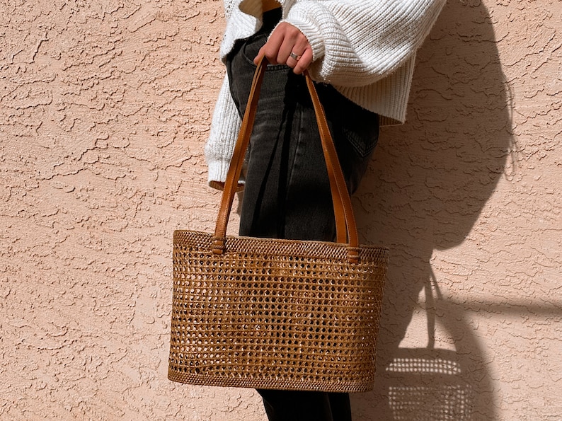 Straw Bag Leather Handle, Rattan Bag Bucket, French Market Tote, Beach Bag, Straw Bag Large, Wicker Bag Basket, Mothers Day Gift for Her image 6