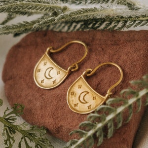 Moon and Star Earrings, Gold Dangle Earrings, Gold Moon Earrings, Star Earrings, Celestial Earrings, Gold Boho Hoops, Mothers Day Gift