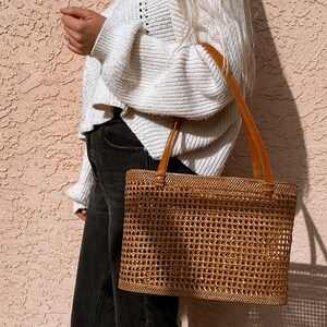 Straw Bag Leather Handle, Rattan Bag Bucket, French Market Tote, Beach Bag, Straw Bag Large, Wicker Bag Basket, Mothers Day Gift for Her image 4