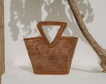 Rattan Basket Bag, Basket Purse, Wicker Purse, Woven Bag, Rattan Tote Bag, Straw Handbag, French Market Bag, Mothers Day Gift for Her