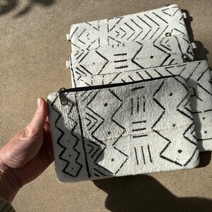 Large Mudcloth Wallet, Moroccan Clutch, Makeup Bag, Mudcloth Wristlet, Black and White Bag, Mothers Day Gift for Her image 2