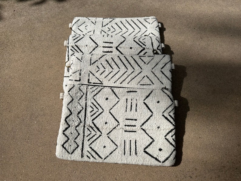 Large Mudcloth Wallet, Moroccan Clutch, Makeup Bag, Mudcloth Wristlet, Black and White Bag, Mothers Day Gift for Her image 5