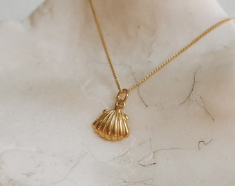 18K Gold Shell Necklace, Tiny Seashell Necklace, Boho Bali Jewelry, Ocean Necklace, Shell Charm Necklace, Boho Christmas Gift for Her