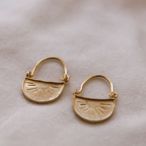 Sun Earrings Dangle, Gold Boho Earrings, Eclectic Jewelry, Tiny Gold Hoops, 18K Gold Earrings, Drop Earrings, Vintage Mothers Day Gift image 8