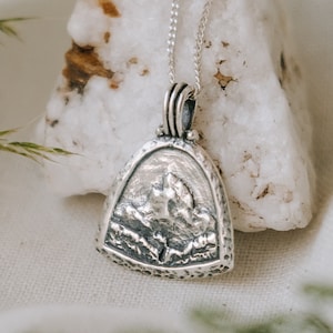Mountain Necklace Silver, Matterhorn Pendant Necklace, Switzerland Gifts, Silver Medallion Necklace, Bali Jewelry, Mothers Day Gift for Her