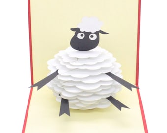 Handmade Pop Up 3D Fluffly Sheep Birthday Greeting Card