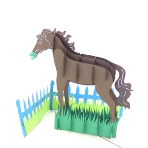 Handmade Pop Up 3D Horse in Paddock Birthday Greeting Card