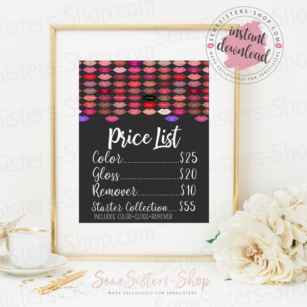 Lipsense Lippenstift Lip Farbe Diagramm Farbfelder Lippen Küsse Preisliste | Lipsense 50 Farbkarte | Digitaler Download | Lipsense Instant druckbare