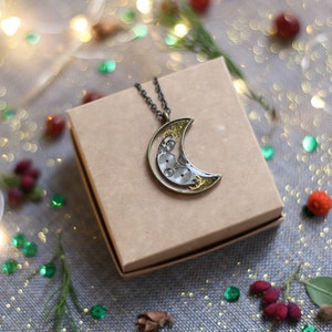 Steampunk necklace Moon Space Pendant Steampunk gift for her girl Jewelry handmade steam punk Pendant jewellery with vintage clockwork gears