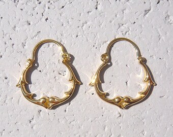 Neoclassical Sleeper Earrings, Vintage Inspired Scroll Hoop Earring, Sterling Silver Gold Vermeil Small Hoop, Handmade Earring, Gift for Her