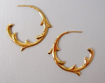 Neoclassical Statement Hoop Earrings, French Vintage Inspired, Gold Hoop Earring, Handmade Silver Hoop, Earrings for Women, Gift for Her