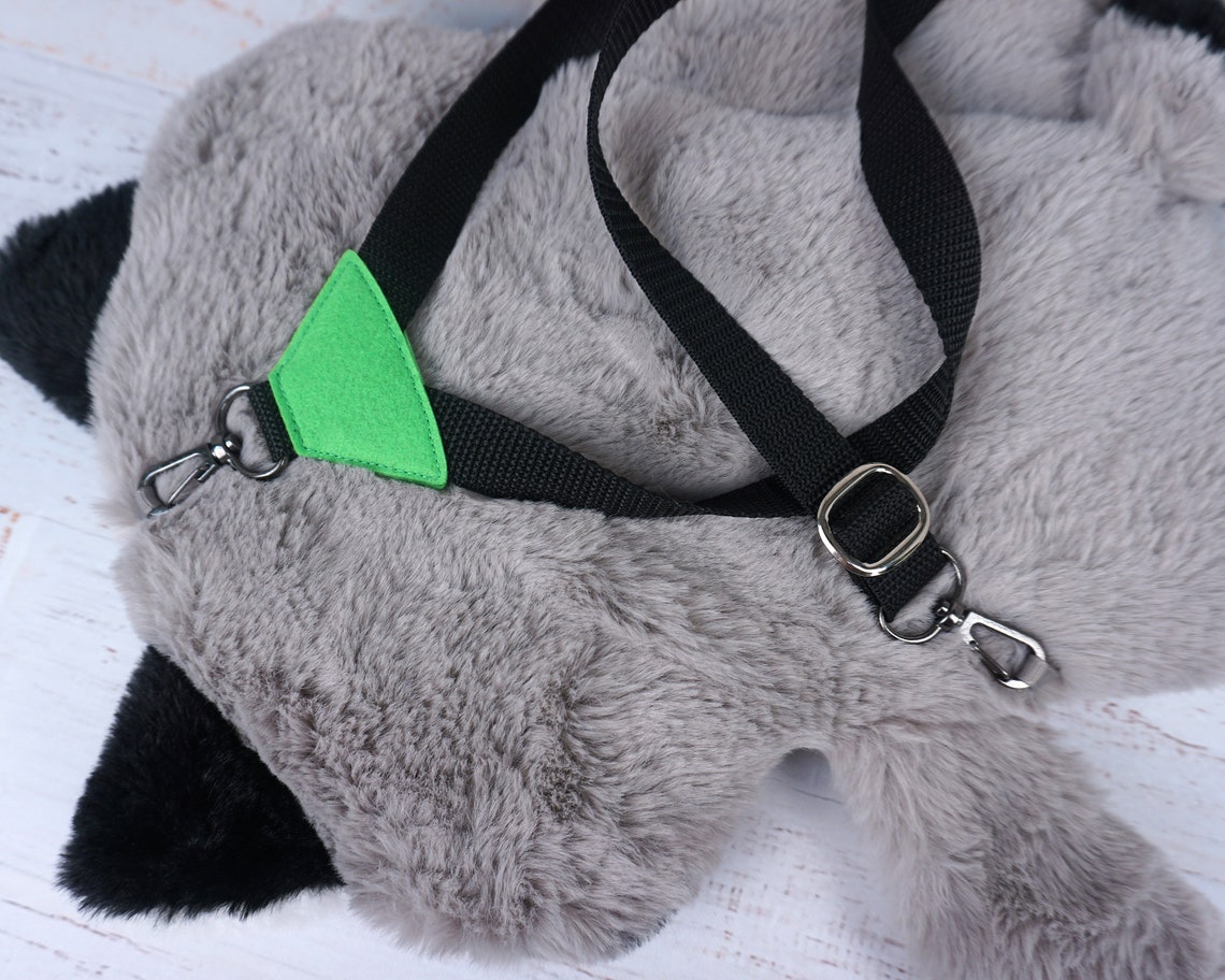 Raccoon plush backpack zipper mouth toy. Etsy