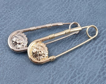 70mm length lion head safety pins brooches kilt pins with loops brooch scarf pin shawl pins safety brooch pins metal safety pins brooch pin