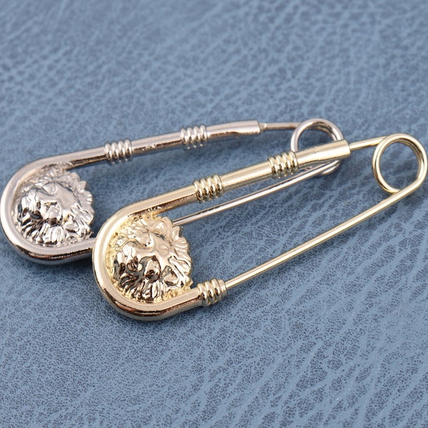 70mm length lion head safety pins brooches kilt pins with loops brooch scarf pin shawl pins safety brooch pins metal safety pins brooch pin