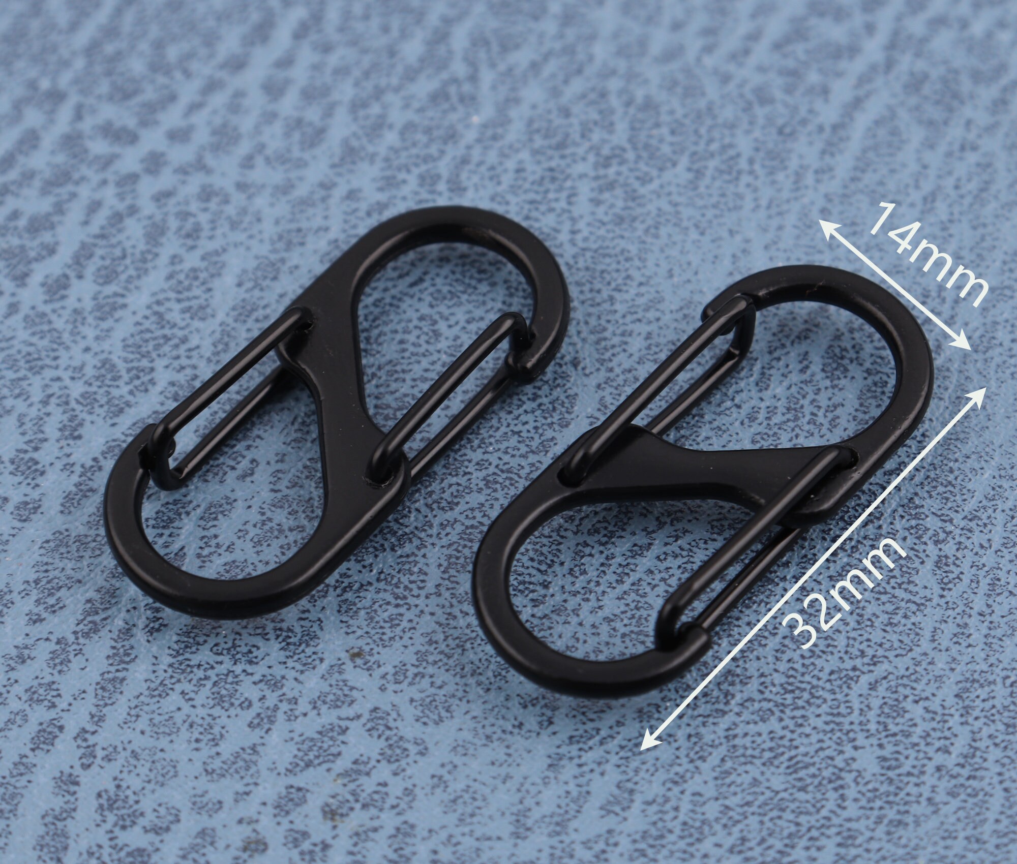 3214mm Metal Carabiner S Dual Gated Spring Snap Key Chains Matte Black ...