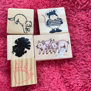 New Wooden Wood Block Stamp Animal Animals Insects Mouse Pigs Turkey Weasel Butterflies Dragonfly Crafts Scrapbooking Cards