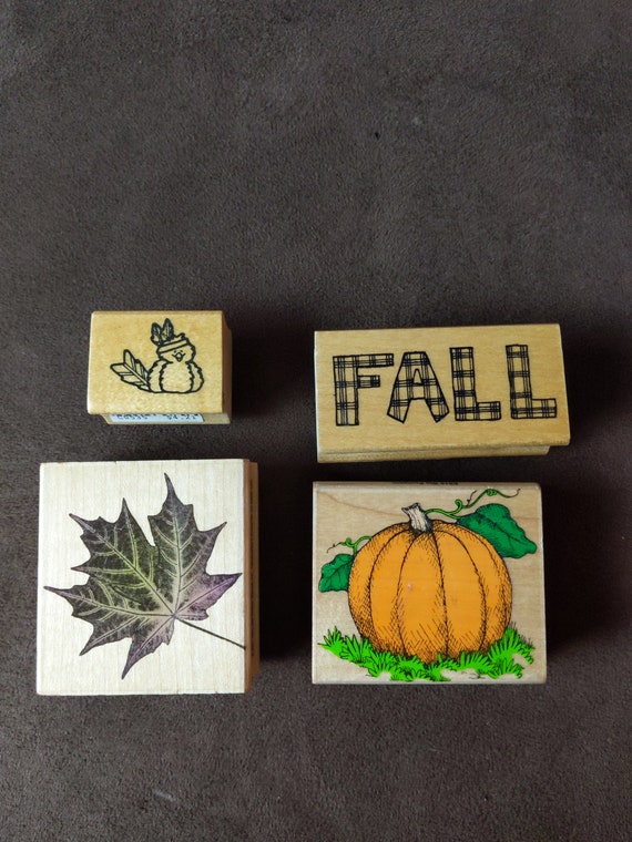 Good Used Wooden Wood Stamp Holiday Lot Birthday Fall Christmas  display picture 1