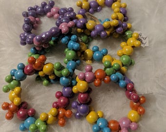 Large Mickey Mouse Inspired Head Iridescent Beaded Bracelet Colorful Pink Purple Multi Colored Strech Jewelry